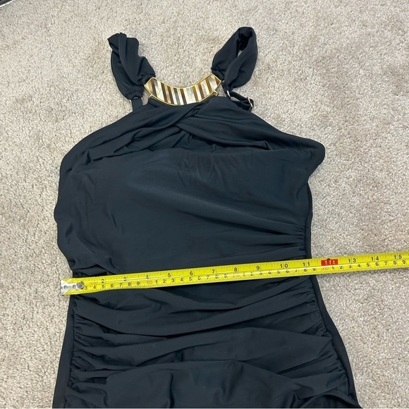 MIRACLESUIT black mother of pearl detail halter one piece swimsuit Sz 8 - Picture 8 of 11